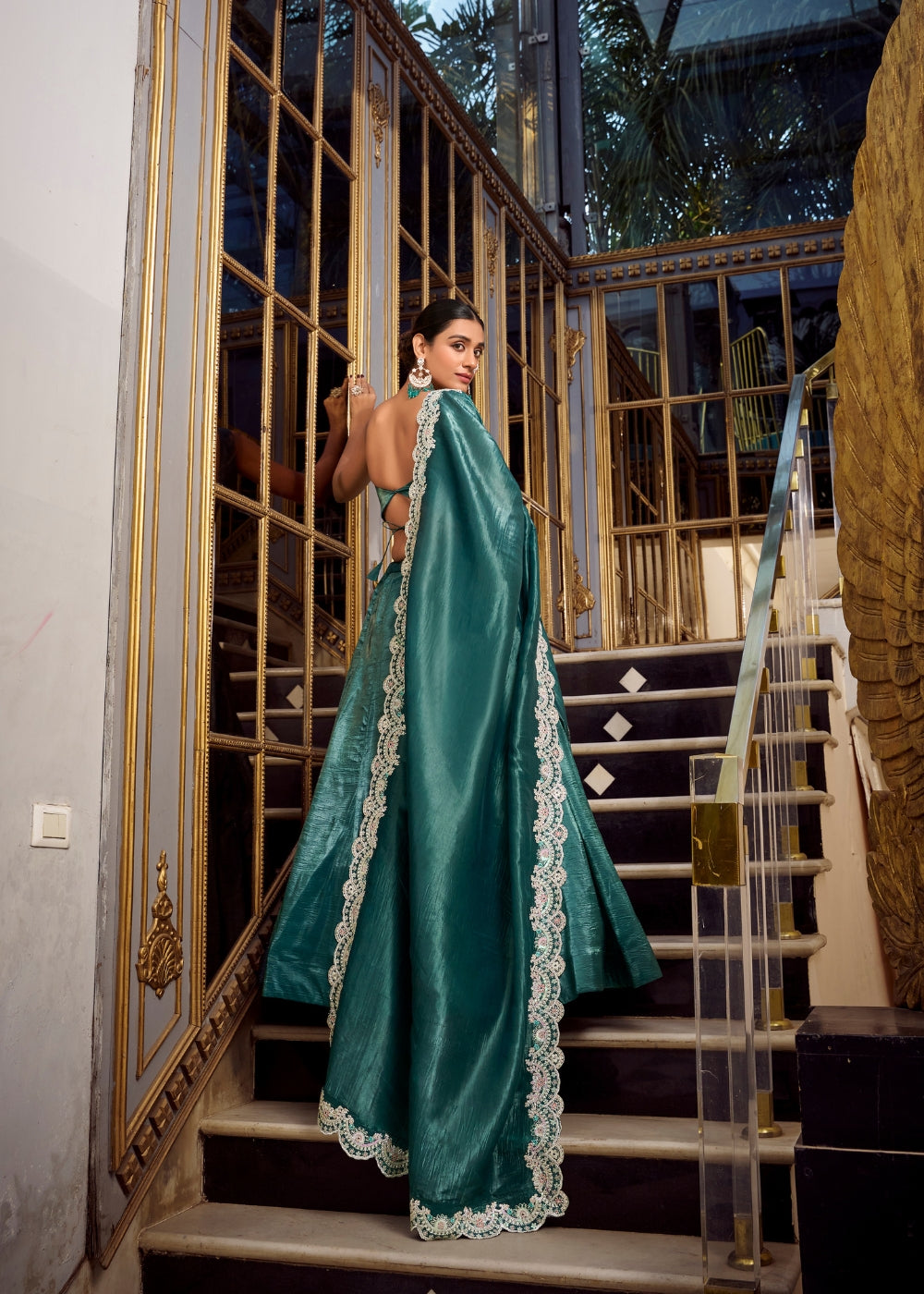 Mayur-Neel Roha – Royal Peacock Teal Silk Lehenga with Designer Cutwork Blouse