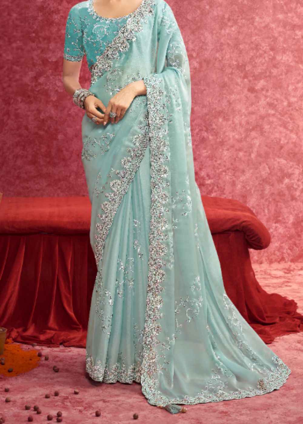 Sky Blue Galaxy Shine Saree