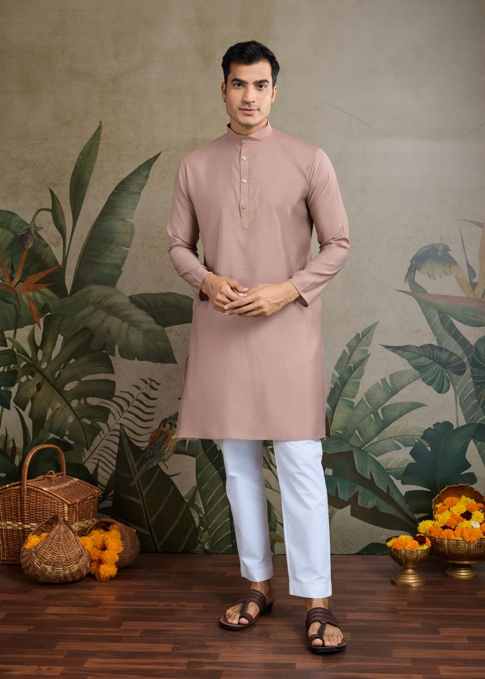 Rose Dust Royalty – Blush Beige Kurta with Designer Jacquard Silk Jacket