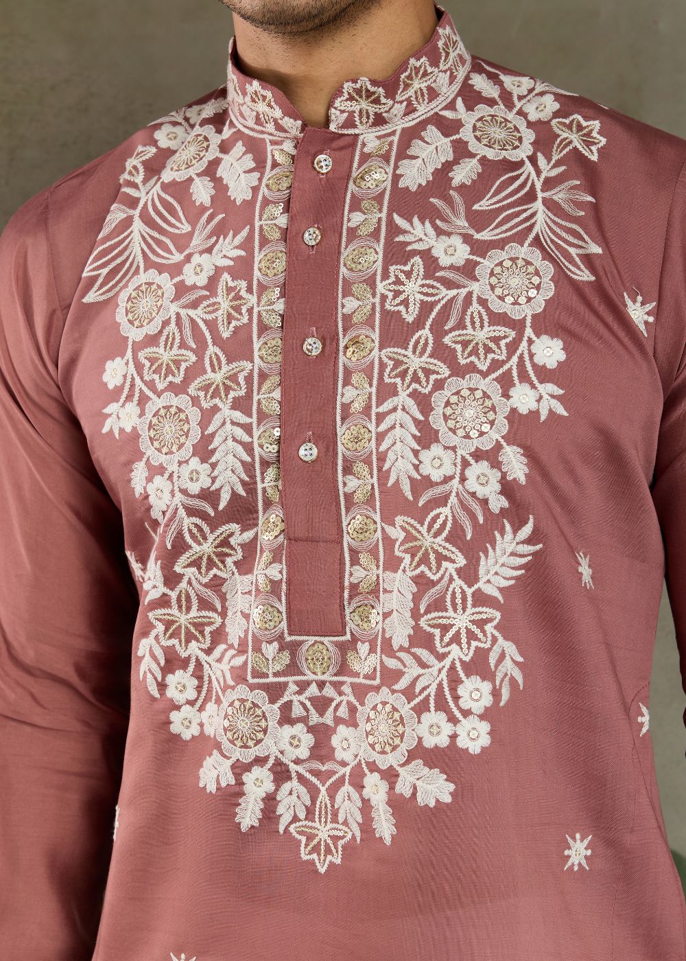 Rosewood Rayon Kurta with Floral Neck Embroidery: Ethnic Bestseller