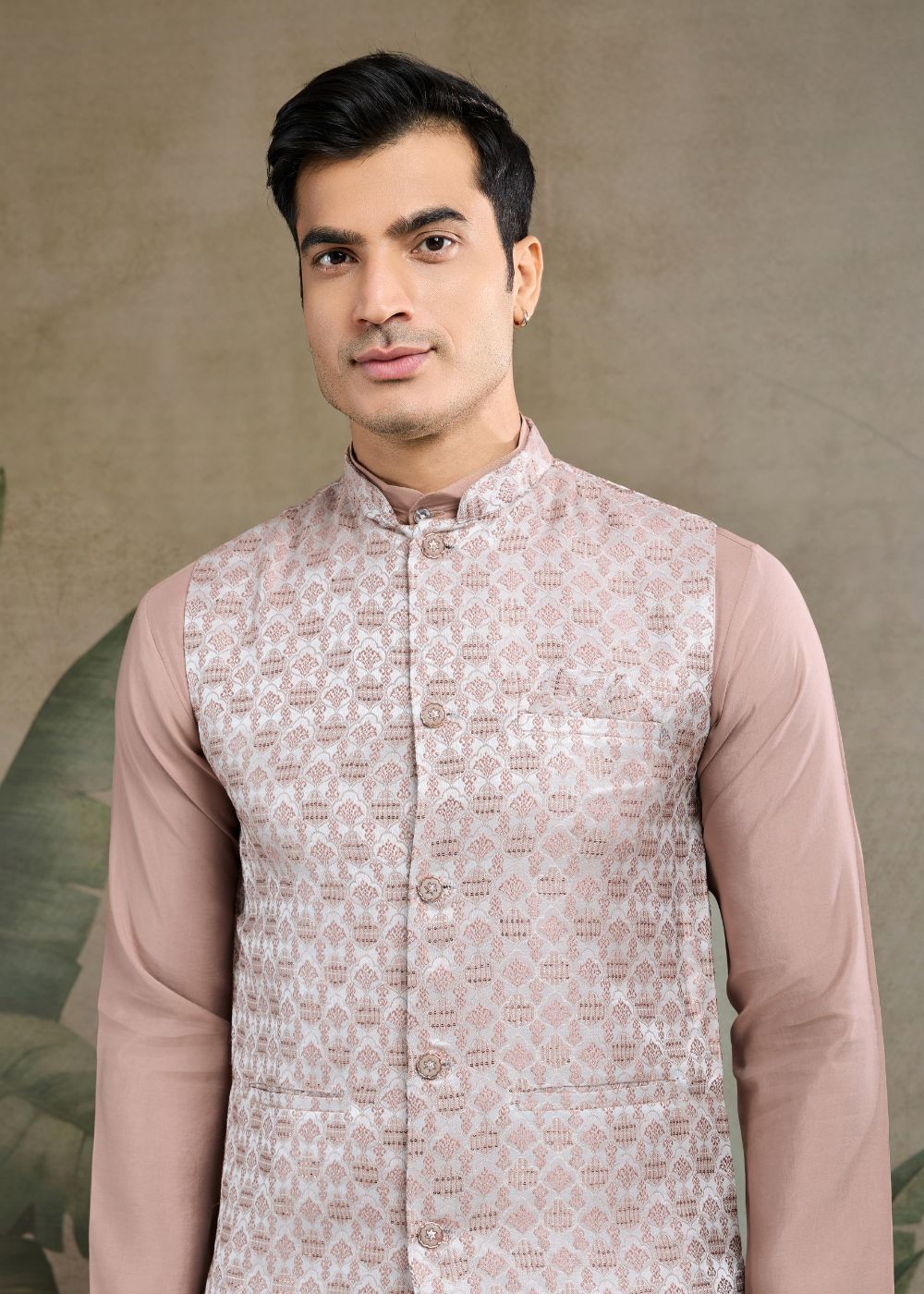 Rose Dust Royalty – Blush Beige Kurta with Designer Jacquard Silk Jacket