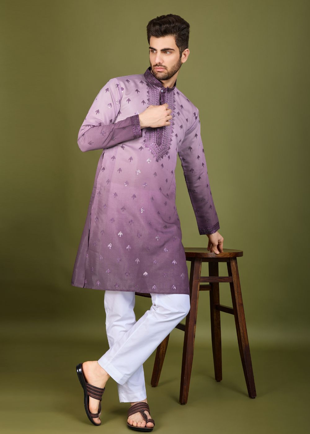 Omber Purple Regal Kurta – Royal Elegance Embroidered Look