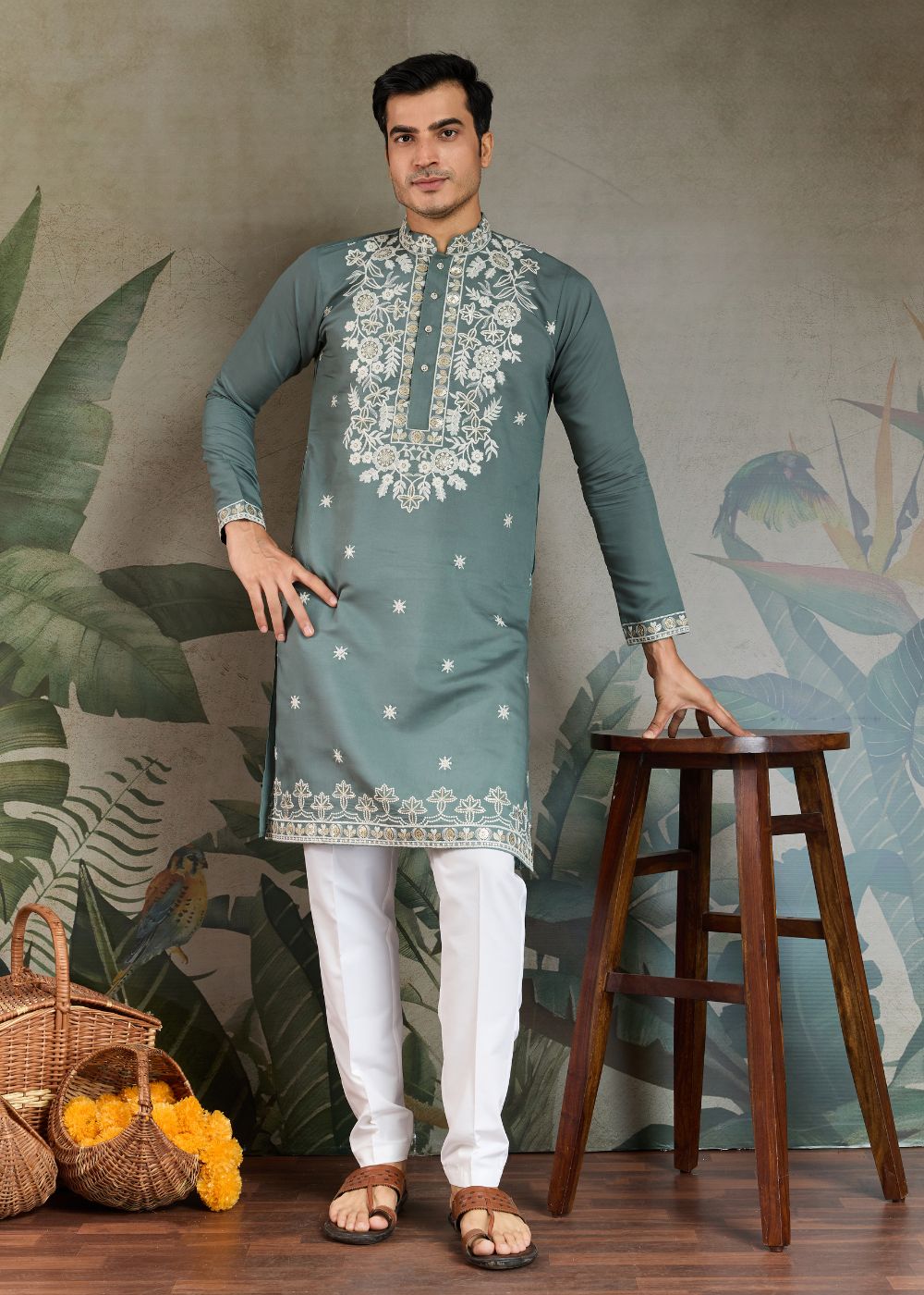 Pista Green Rayon Kurta with Ornamental Embroidery: Elegant Wardrobe Pick