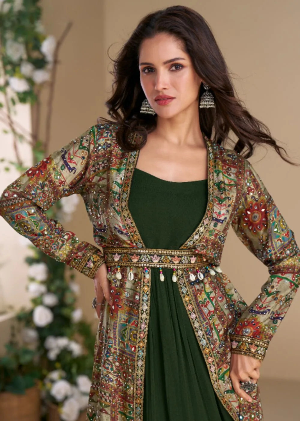 Forest Green Regal Silk Shrug Set