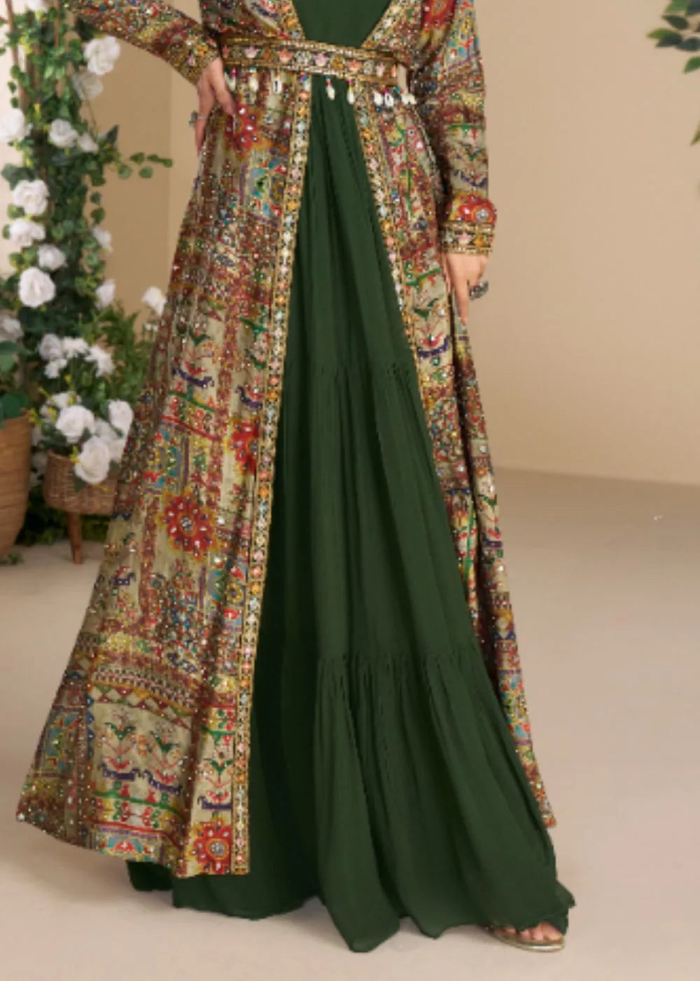 Forest Green Regal Silk Shrug Set