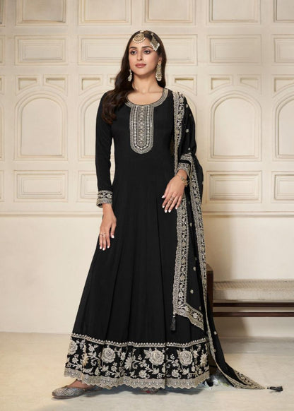 Midnight Elegance Embroidered Chinnon Gown