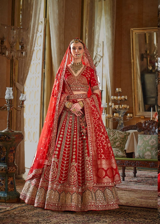 Crimson Flame & Golden Aura Bridal Lehenga