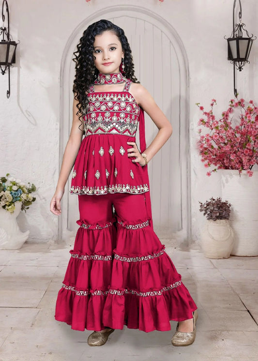 Blush Pink Embroidered Kids Sarara Set with Dupatta