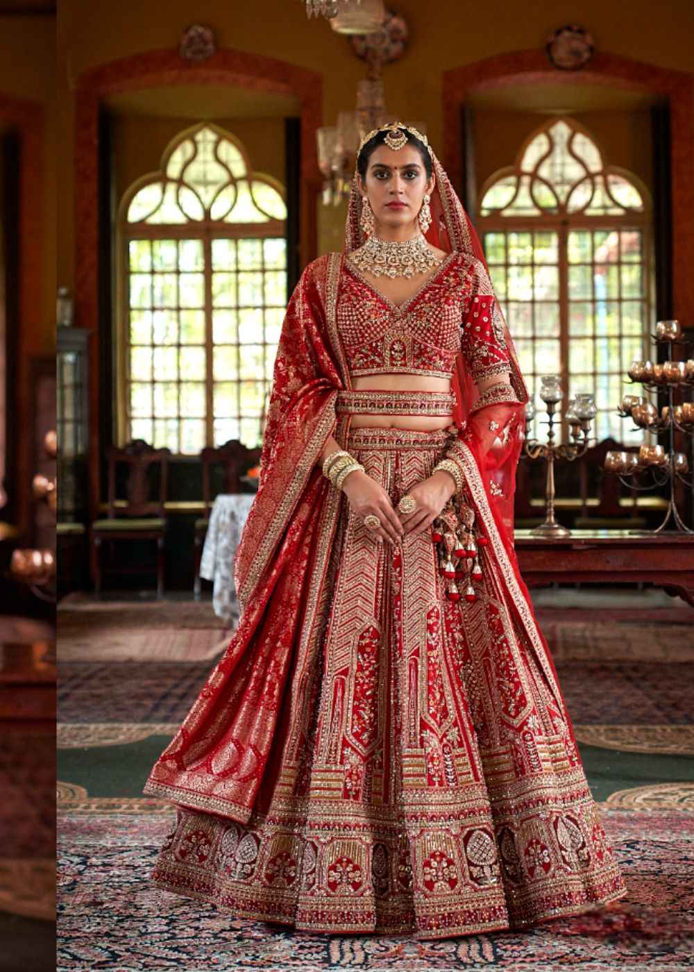 Crimson Royal Heritage Double Dupatta Bridal Lehenga