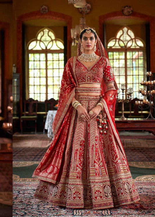 Crimson Royal Heritage Double Dupatta Bridal Lehenga