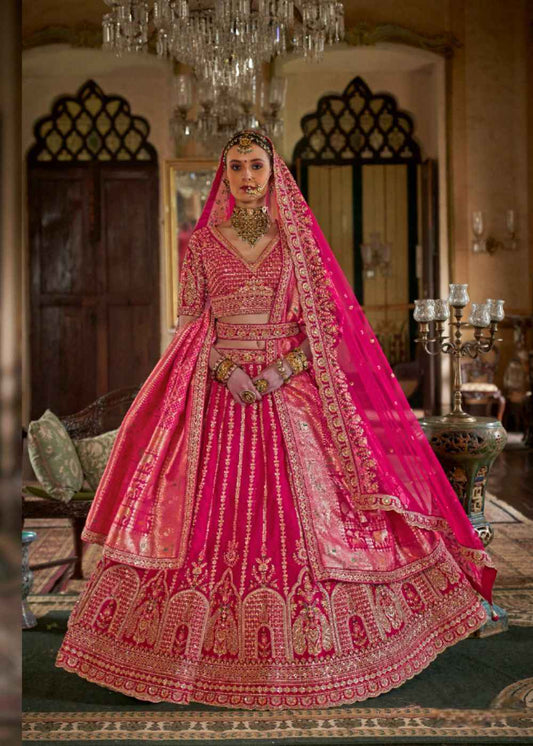 Pink Radiance – Festive Fuchsia Bridal Lehenga Set with Double Dupatta