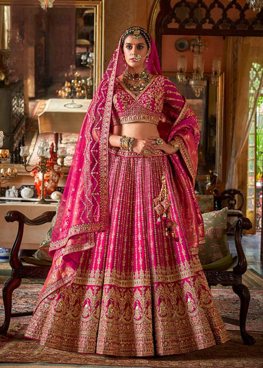 Magenta Majesty Allure Double Dupatta Bridal Lehenga