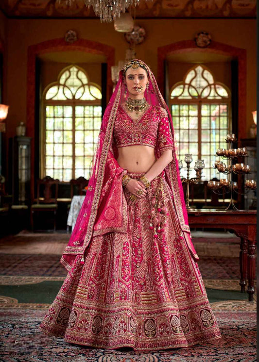 Regal Fuchsia Enchantress Double Dupatta Bridal Lehenga