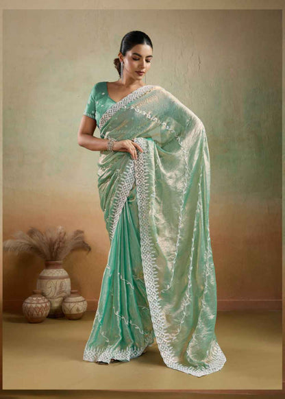 Aqua Mist Velvet Chiffon Saree