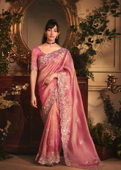 Pink Blossom Tissue Organza Saree