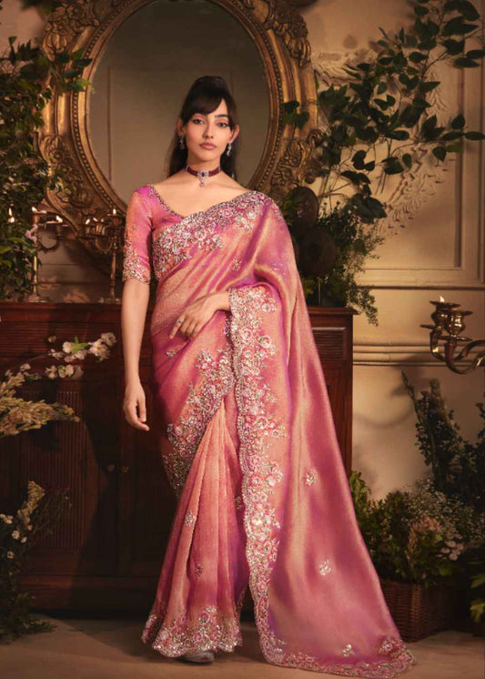 Pink Blossom Tissue Organza Saree
