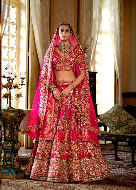 Hot Fuchsia Bliss Double Dupatta Bridal Lehenga