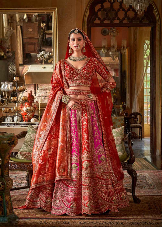 Sunset Coral & Fuchsia Glow Bridal Lehenga