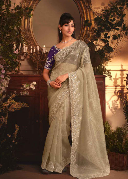 Mist Grey Tissue Organza Saree