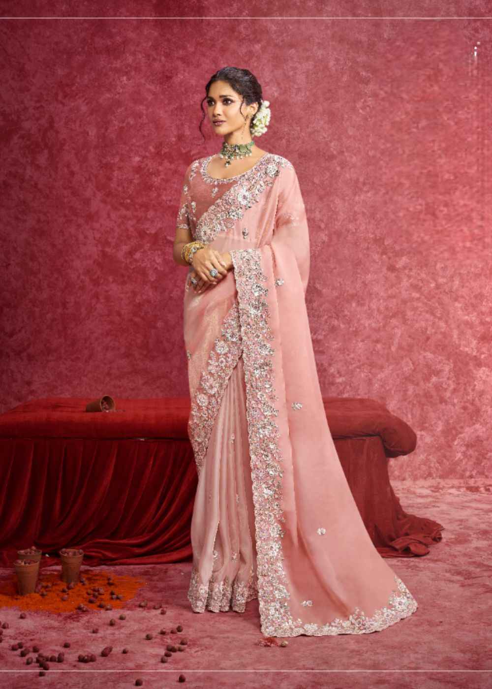 Peach Blossom Charm (Casio Work Saree)