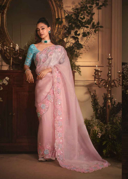 Baby Pink Tissue Organza Saree