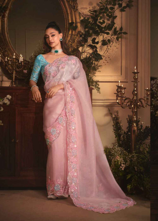 Baby Pink Tissue Organza Saree