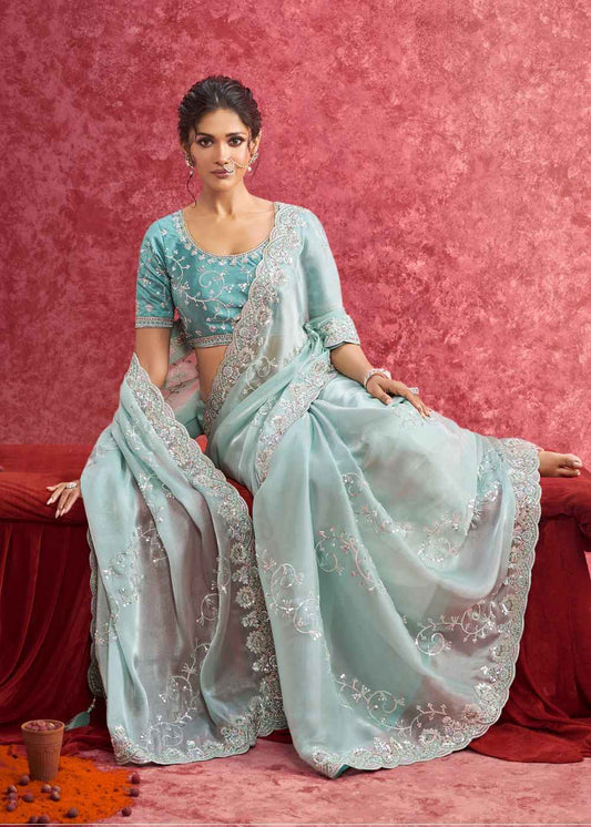 Sky Blue Galaxy Shine Saree