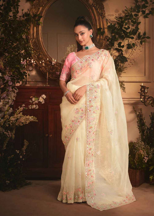 Ivory Rose Tissue Organza Saree