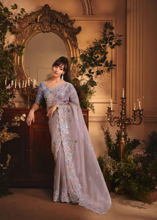 Soft Lilac Tissue Organza Saree