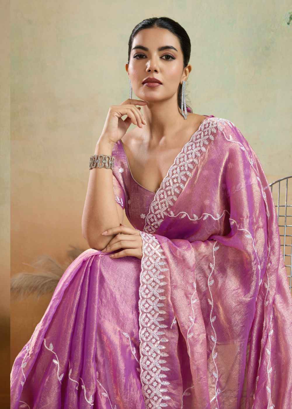Royal Orchid Velvet Chiffon Saree
