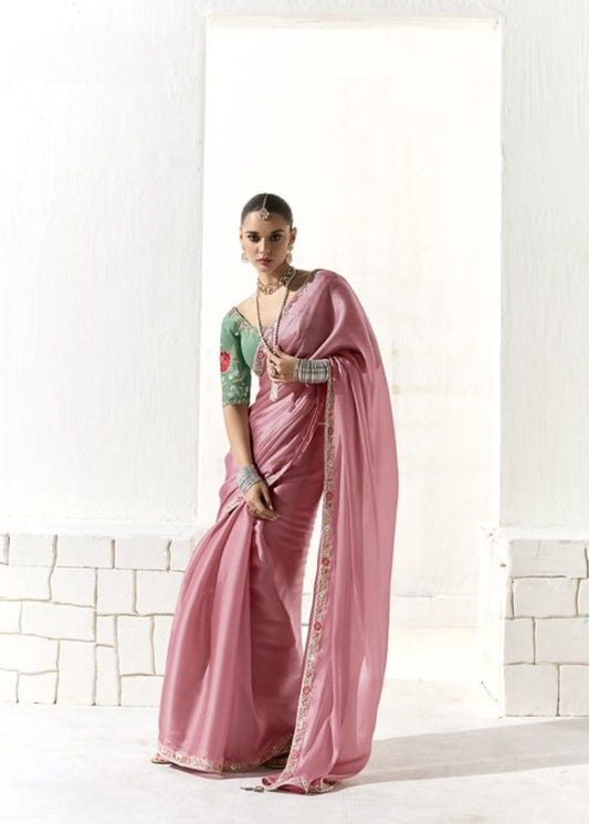 Saugandhika – Blush Peach Organza Tissue Saree with Butta Work
