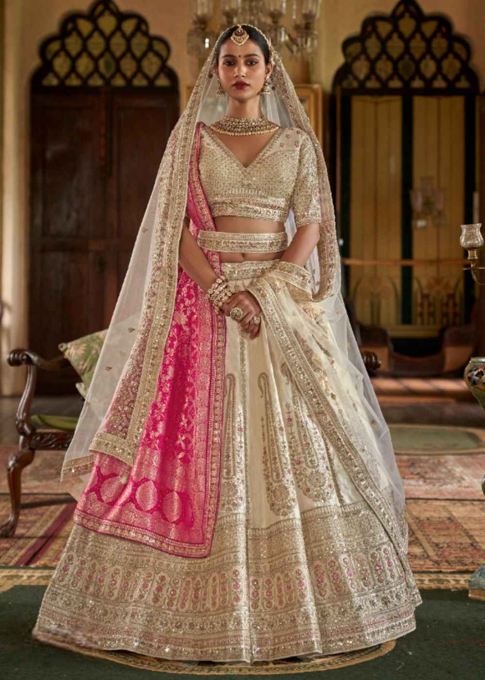 Ivory Grace – Off-White Bridal Lehenga Set with Double Dupatta