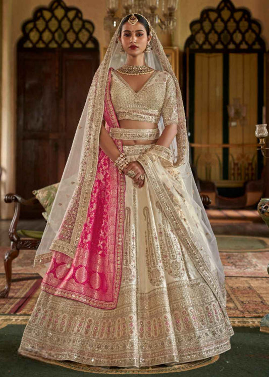 Ivory Grace – Off-White Bridal Lehenga Set with Double Dupatta