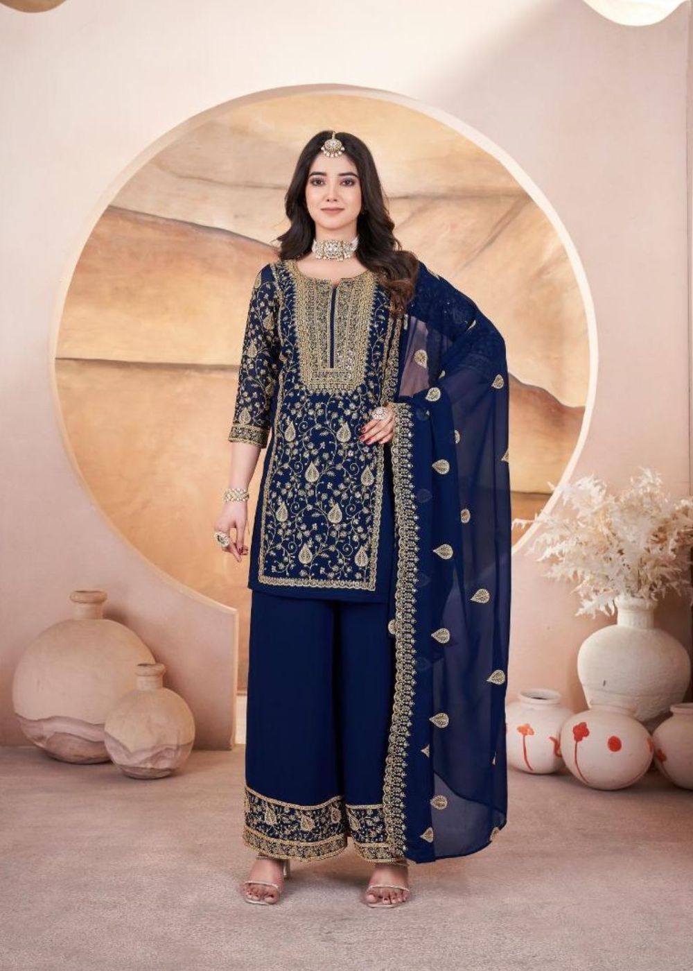 Neelkamal Saaj – Midnight Blue Zari Embroidered Suit Set : Elegant