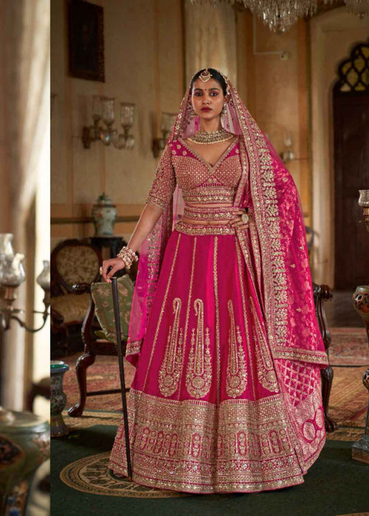 Rose Bloom – Vibrant Pink Bridal Lehenga Set with Double Dupatta