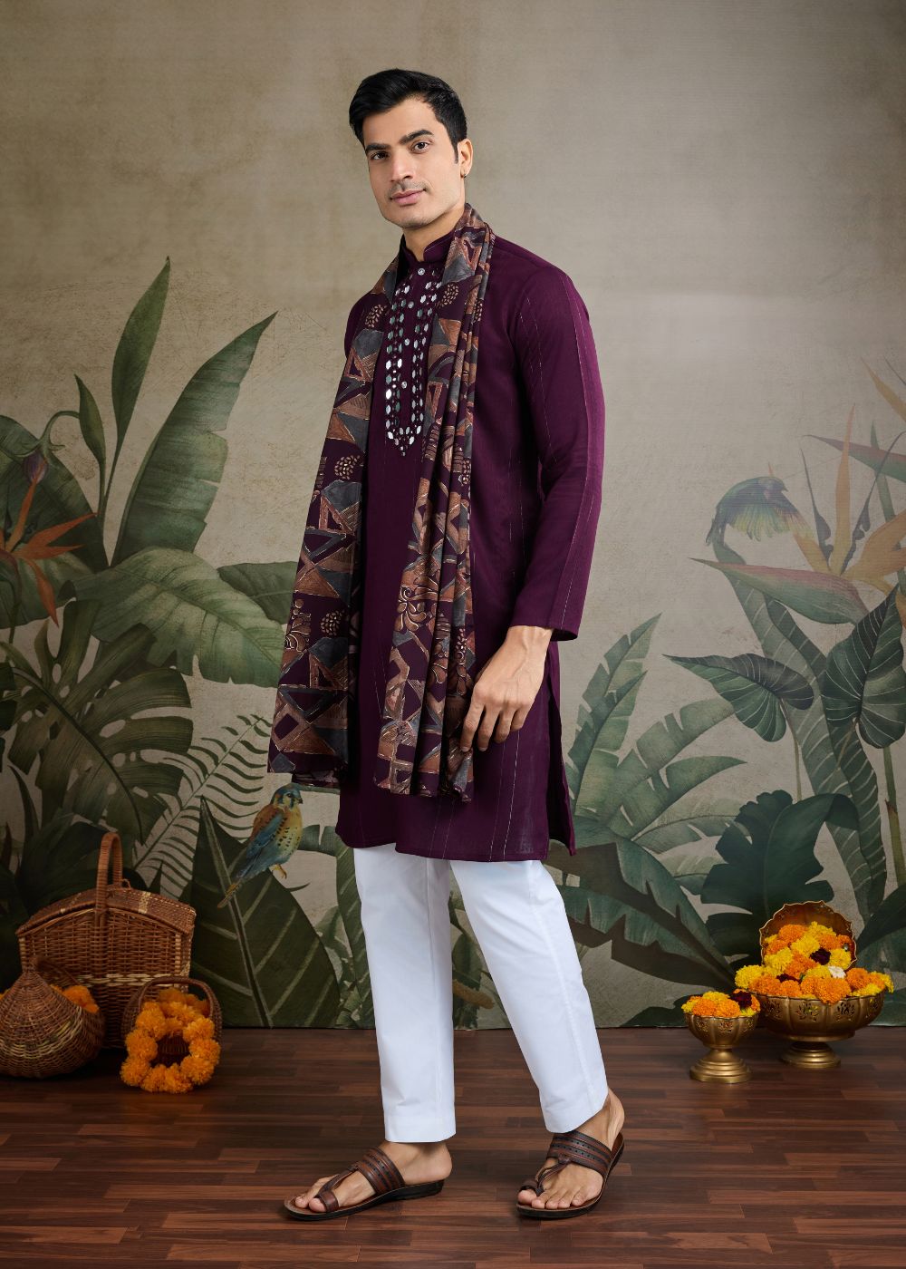 Royal Violet Zari Mirror Kurta Set with Dupatta