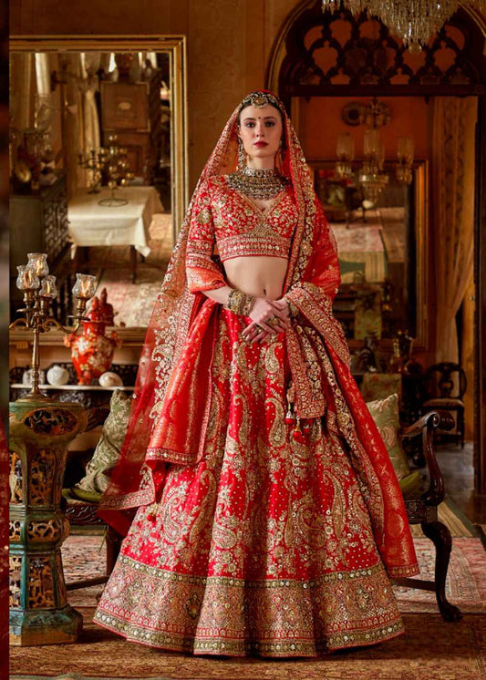 Scarlet Flame Elegance Double Dupatta Bridal Lehenga