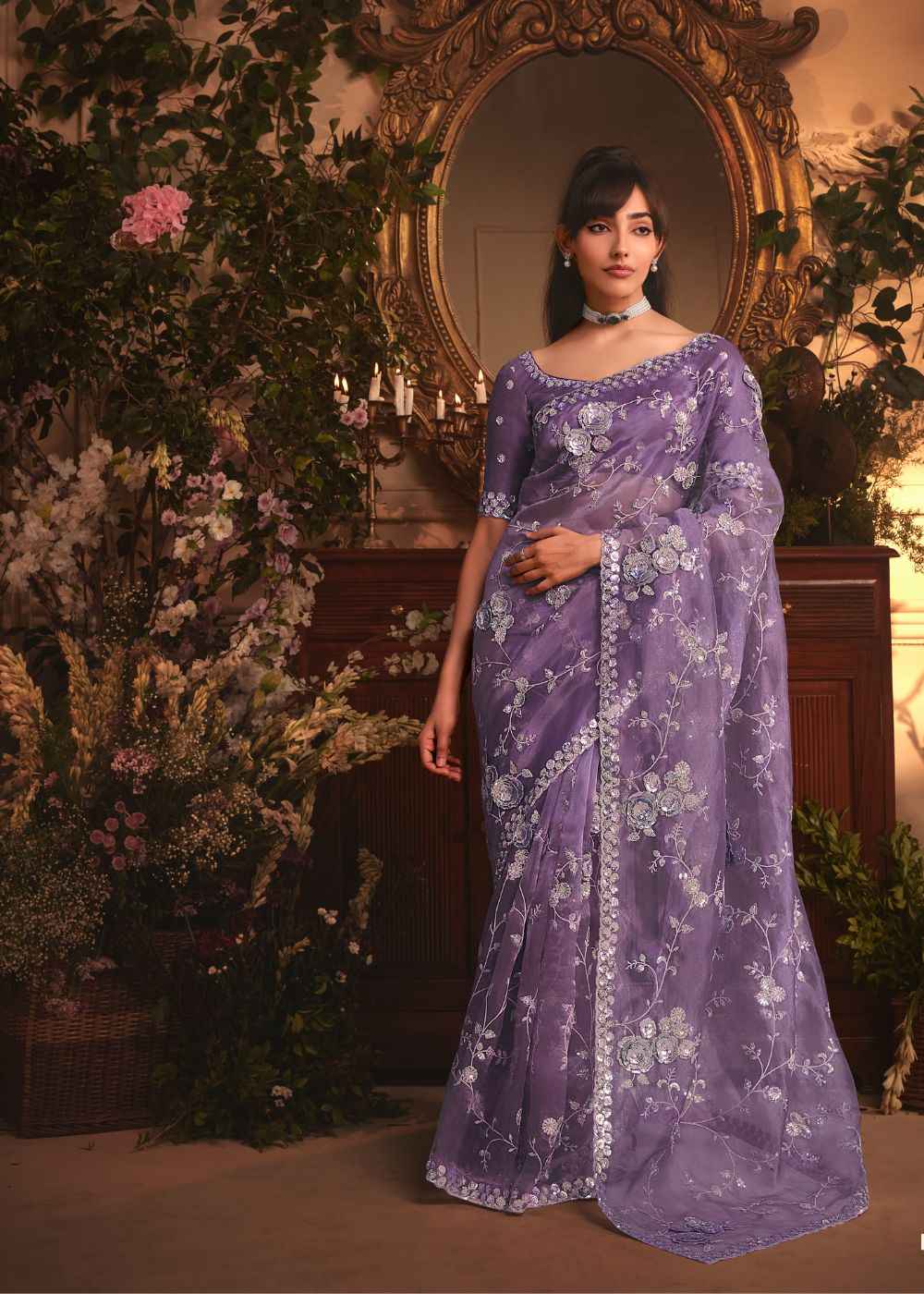 Lavender Mist Tissue Organza Saree
