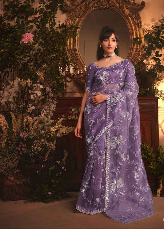 Lavender Mist Tissue Organza Saree