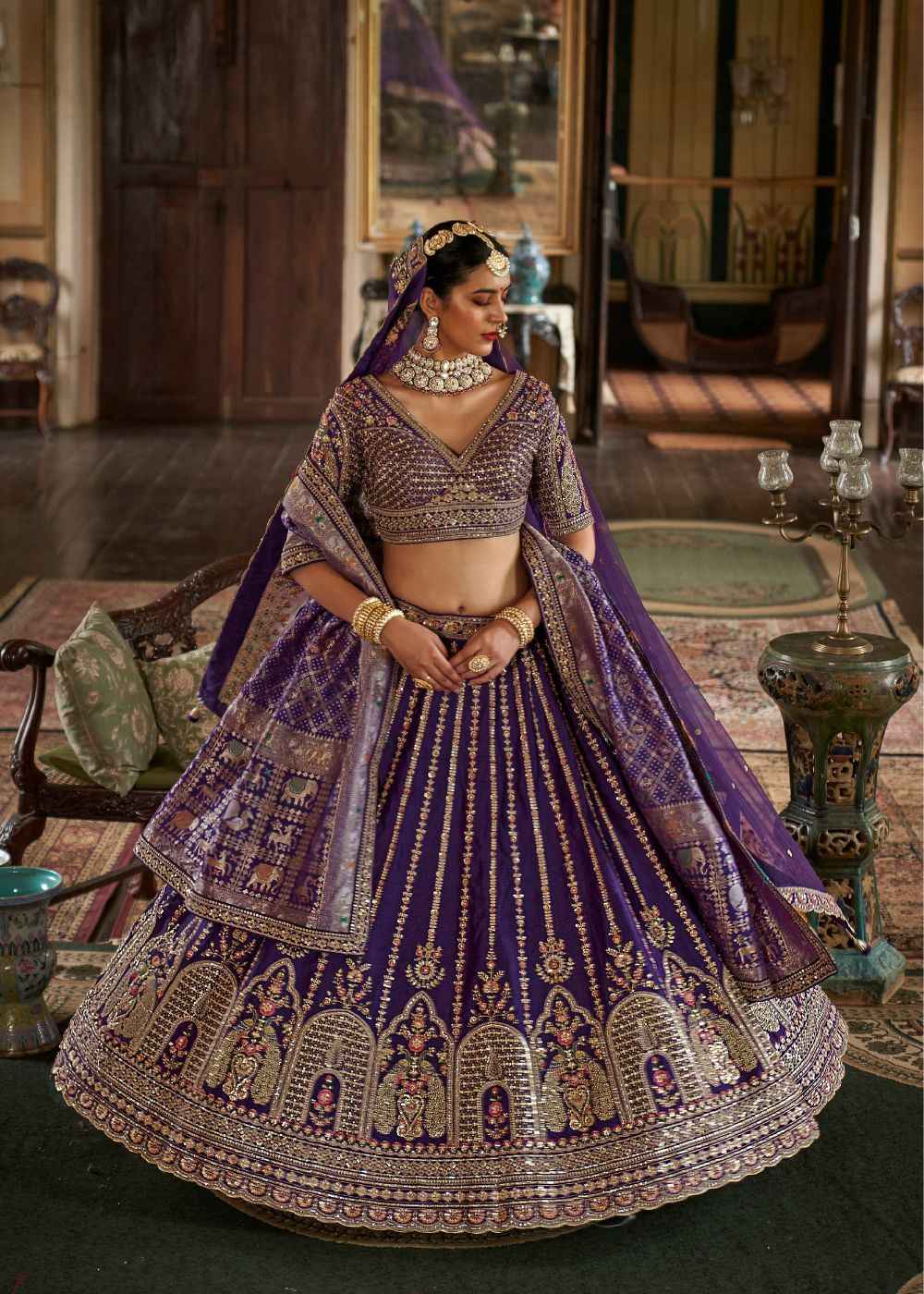 Royal Amethyst – Deep Purple Bridal Lehenga Set with Double Dupatta