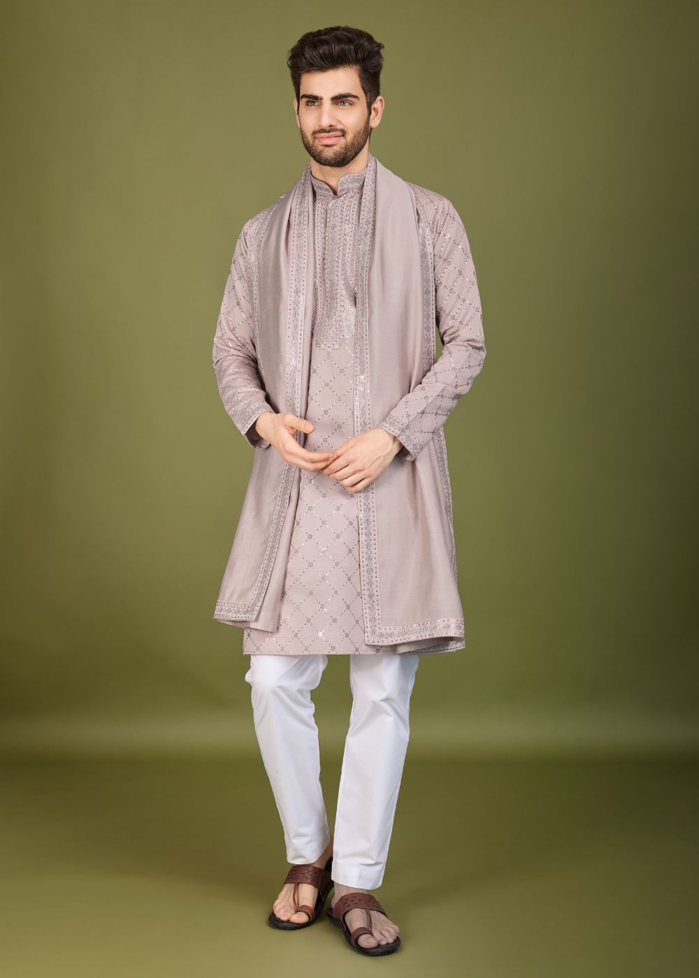 Ivory Grace Viscose Silk Kurta with Embroidered Dupatta