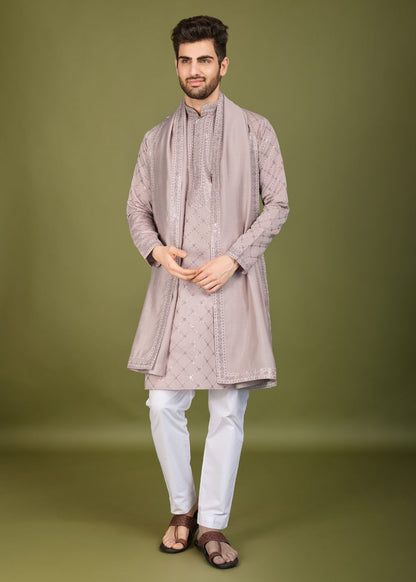 Ivory Grace Viscose Silk Kurta with Embroidered Dupatta
