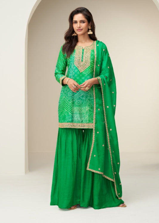 Emerald Enchant Chinnon Silk Sharara Suit