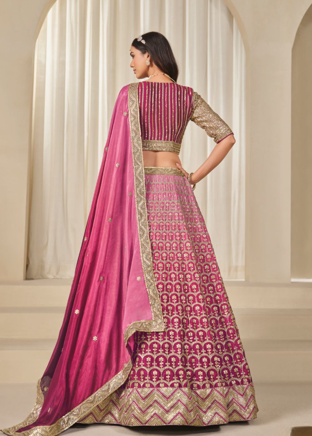 Magenta Empress – Queen’s Pink Chinon Silk Lehenga with Exquisite Royal Detailing