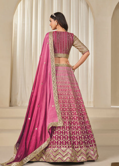 Magenta Empress – Queen’s Pink Chinon Silk Lehenga with Exquisite Royal Detailing
