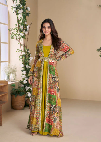 Mustard Glow Silk Embellished Shrug Set