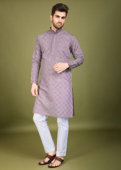 Dusty Peach Charm Embroidered Kurta Set with Dupatta