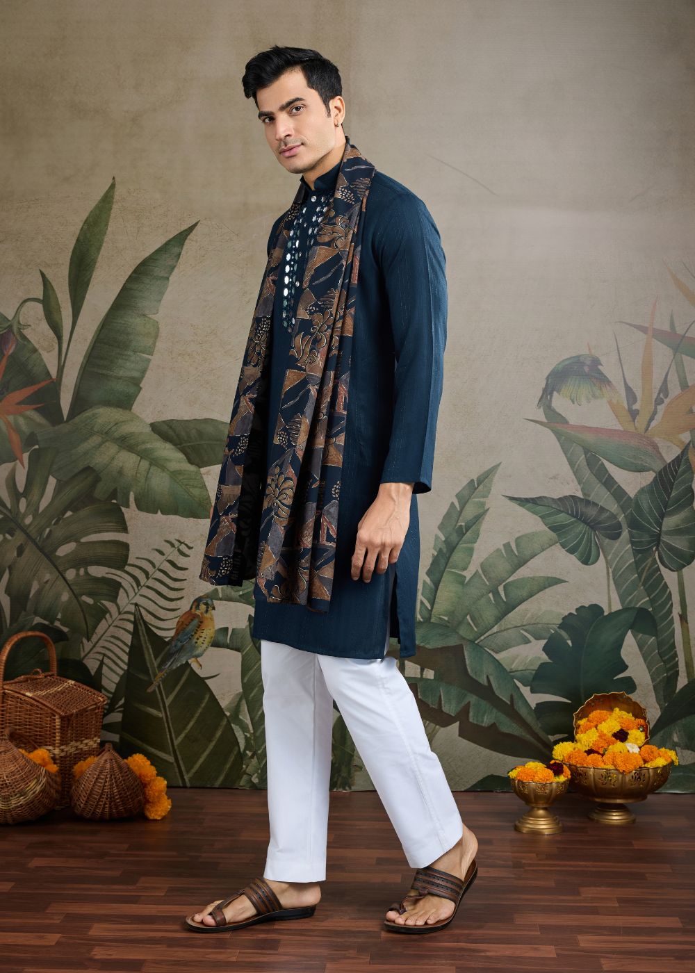 Teal Majesty Zari Mirror Kurta Set with Dupatta