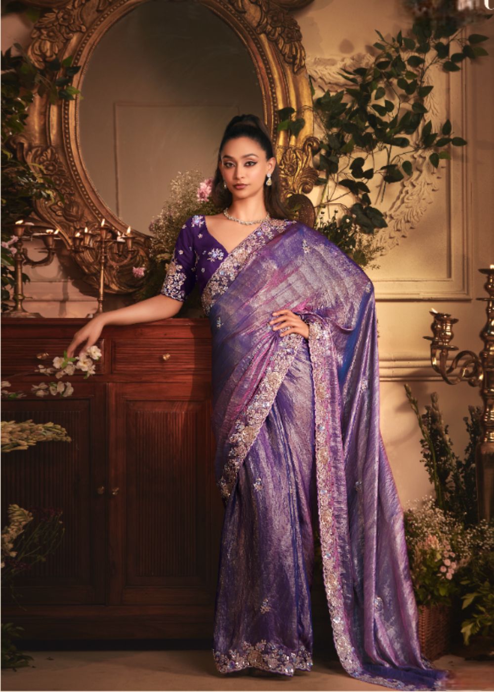 Royal Purple Tissue Organza Saree