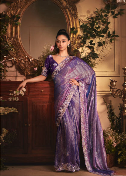 Royal Purple Tissue Organza Saree